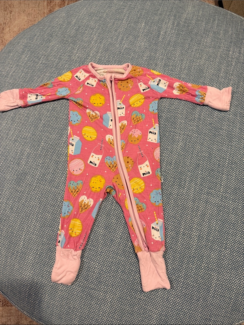 Little Sleepies - Pink Kids One-Piece Footed Sleeper with Donut & Milk Print